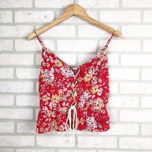 Surf Gypsy Crop Top Floral Lace Up Front Size M